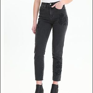 Black Embroidered Mom Jeans